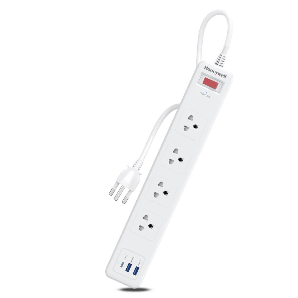 รางปลั๊กไฟ 4 ช่อง Honeywell รุ่น HCC000043 ป้องกันไฟกระชาก 1.8 เมตร (USB-A 2 ช่อง , USB-C 1 ช่อง)_1